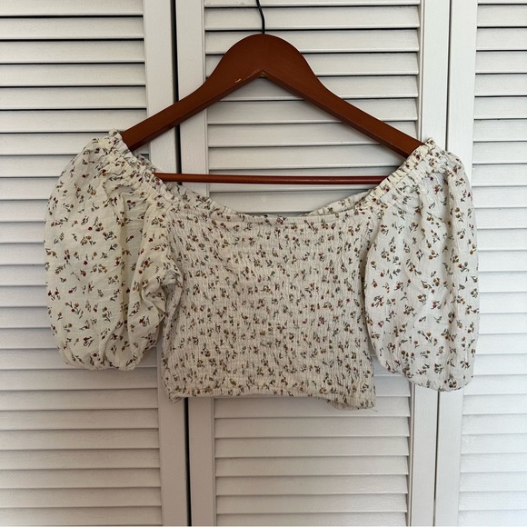 Princess Polly Smocked Floral Puff Sleeve Crop Top Cottagecore Peasant XS - Picture 4 of 9